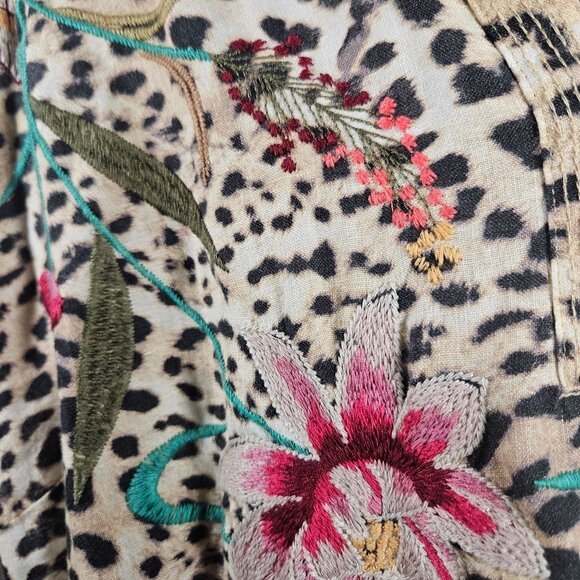 Johnny Was Linen Woman Leopard Floral Mini Dress 1X Boho Luxe Statement Embroide - Picture 6 of 13